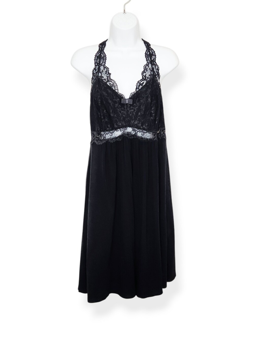 Soma Black Chemise Halter Nightgown with Black Lace Women's Size Large